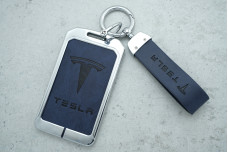 Чохол Tesla метал + синя шкіра, універсальний