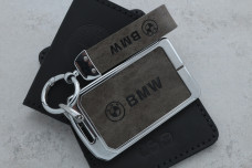 Чохол BMW сірий метал + шкіра