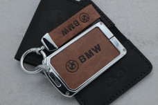 Чохол BMW коричневий метал + шкіра