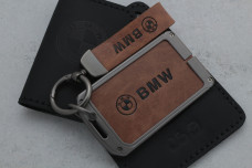 Чохол BMW коричневий сірий метал + шкіра