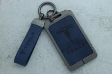 Чохол Tesla сірий синій метал шкіра